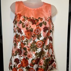 Talbots Tank Blouse Coral and Floral Print Size XS